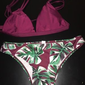 maroon&leaves swimsuit bikini